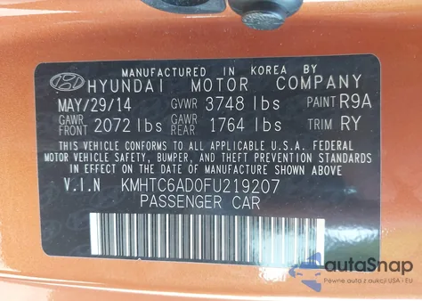 2015 Hyundai Veloster Re:flex from USA, damaged, VIN KMHTC6AD0FU219207